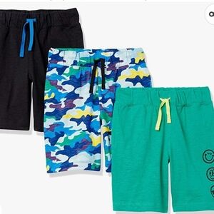 Spotted Zebra 3pk Knit Jersey Shorts in Green, Blue Camo & Black Size S (6/7)